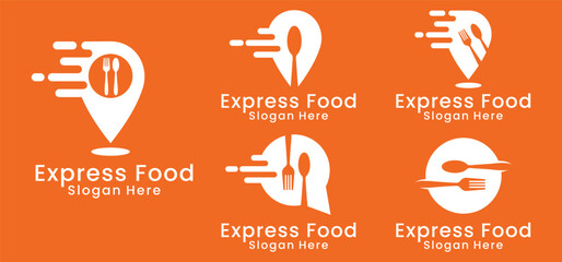 set of food delivery logos with spoon and fork icon vector inspiration
