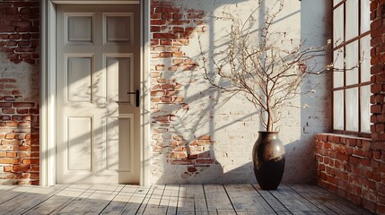 Interior Background of Room with Brick Wall
