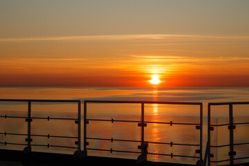 Magical sunset over the Gulf of Finland, Baltic sea. View from the ship