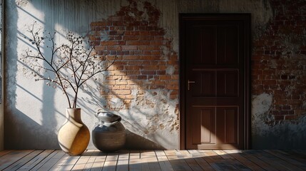 Interior Background of Room with Brick Wall