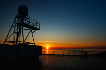 Magical sunset over the Gulf of Finland, Baltic sea. View from the ship