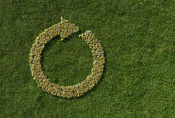 Flowers shaped of reuse symbol. Flowers in the shape of recycle icon.