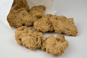 Dry Soy schnitzel in the bag on a white