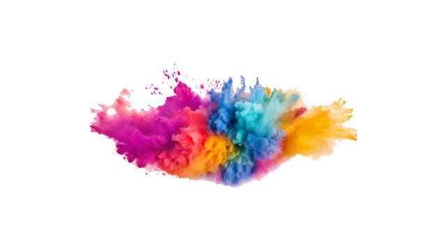 abstract powder splatted background. Colorful powder explosion on white background. colorful rainbow holi paint color powder explosion isolated white wide panorama background. colorful vibrant rainbow