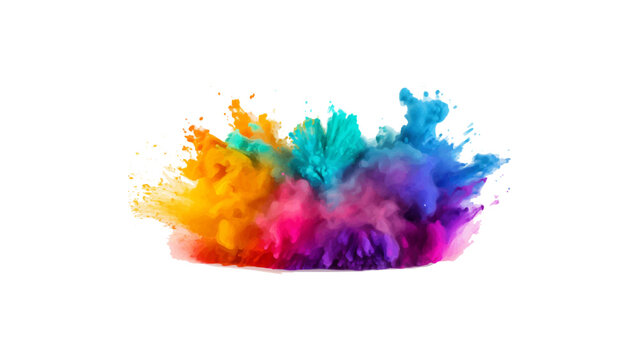 colorful vibrant rainbow Holi paint color powder explosion with bright colors isolated white background.	