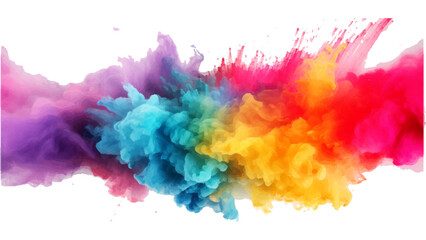 colorful vibrant rainbow Holi paint color powder explosion with bright colors isolated white background.	