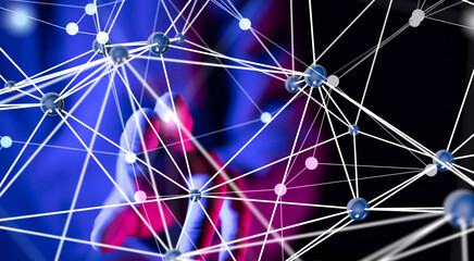Global network. Blockchain. 3D illustration. Neural networks and artificial intelligence. Abstract