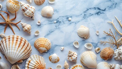 seashells on a marble background
