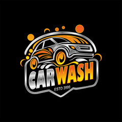 car wash logo emblem Silhouette on black background Vector illustration
