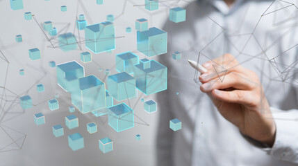 abstract lines with dots over dark background.