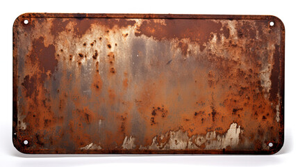 Old blank rusty metal sign. isolated on white background