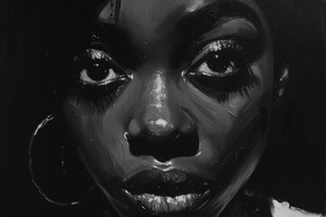 Expressive Black and White Portrait of a Woman with Glossy Features