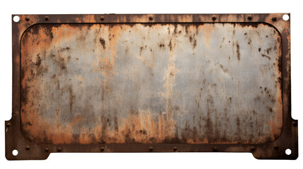 Old blank rusty metal sign. isolated on white background