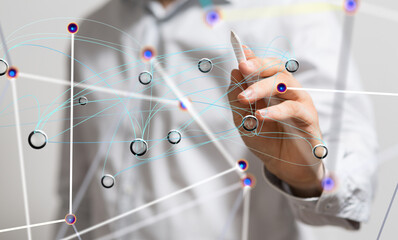Global network. Blockchain. 3D illustration. Neural networks and artificial intelligence. Abstract