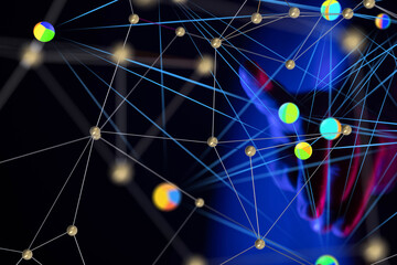 Global network. Blockchain. 3D illustration. Neural networks and artificial intelligence. Abstract