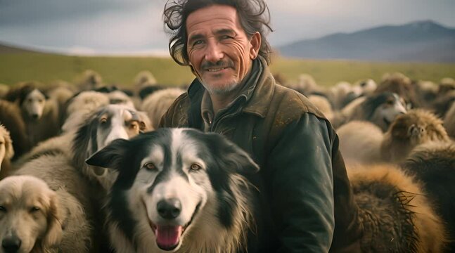 shepherd with herding dog captures the teamwork and synergy between human and animal in the pastoral lifestyle