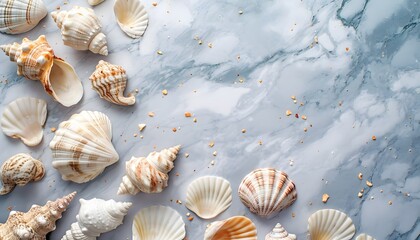 Obraz na płótnie Canvas seashells on marble background