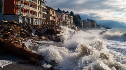 Rolgordijnen Coastal storm in Liguria Northern Italy. © Salman