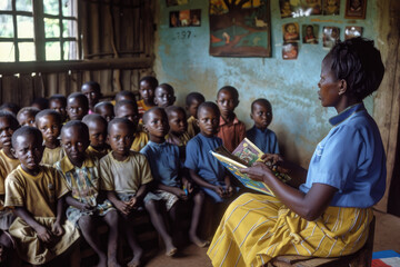 an Enthusiastic teacher is reading books to her students