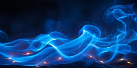 A Delicate Swirl of Blue Smoke Dances Across a Dark Background, Evoking a Sense of Calm Fluidity and Serene Movement, Generative AI
