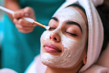 Cercles muraux Salon de beauté Beautician doing facial skin care for Indian girl in beauty salon