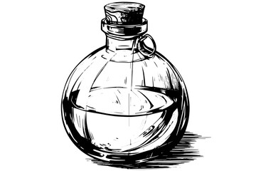 Vintage glass milk bottle woodcut engraved vector sketch.