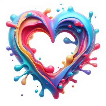 liquid colorful paint splash heart shape with empty center isolated on white background