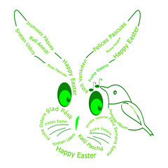 Happy Easter international wordcloud with Easter bunny - illustration
