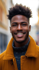 Young black male handsome smiling in the London morning time