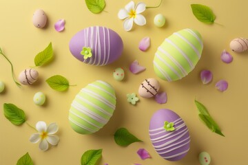 Fototapeta premium Happy Easter Eggs Basket dynamic. Bunny in Prairie flower flower Garden. Cute 3d radiating happiness easter rabbit illustration. Easter Orange Zest card wallpaper family