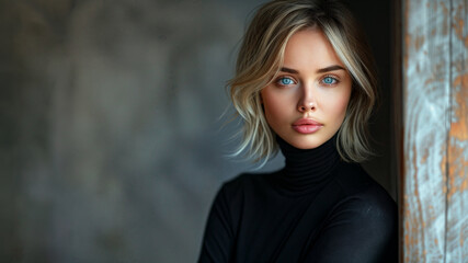 Fototapeta premium portrait en gros plan d'une jeune fille blonde aux cheveux courts sur fond neutre