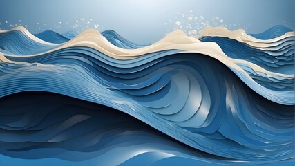 Smooth Water Waves Create Rhythmic Design, Smooth Blue Waves Form Rhythmic Patterns, Blue-Colored Waves Flow in Smooth, Rhythmic Motion, Smooth Blue Waves Design a Rhythmic Water Canvas, Rhythmic Wave - obrazy, fototapety, plakaty