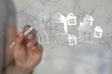 home data. Digital cyberspace with particles and Digital data network connections concept. - neural network exposure digital