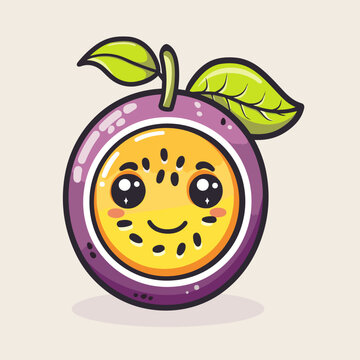 Passion fruit character. Cute fruit cartoon vector illustration.