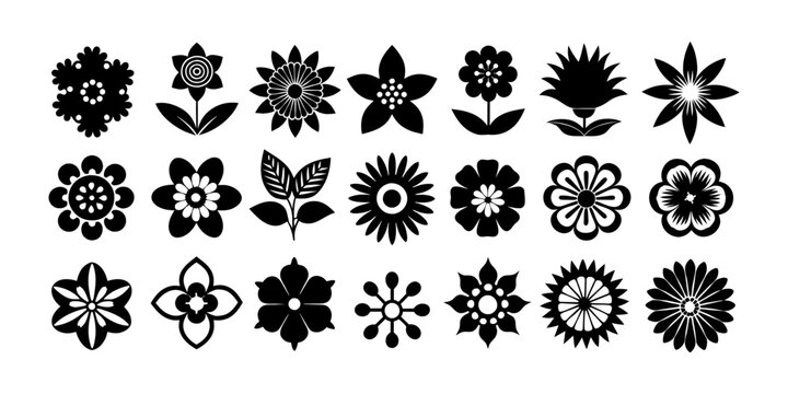 20 silhouette Flower logo or icons set. Abstract flower icons isolated on white background. Flower simple icon