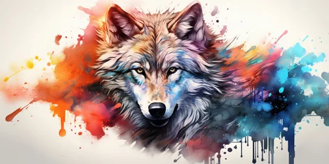 Keuken spatwand met foto A illustration wolf in watercolor ink. © *Lara*