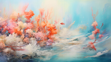 Fototapeta na wymiar Coral underwater flowers seascape