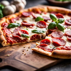 Oberleckere Pizza angeschnitten auf einer Pizzaplatte