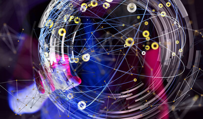 Global network. Blockchain. 3D illustration. Neural networks and artificial intelligence. Abstract  - neural network exposure digital