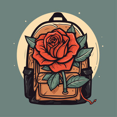 illustration of a rose bouquet in a backpack vector graphic 