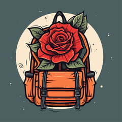 isolated backpack with red rose vintage style theme vector illustration 