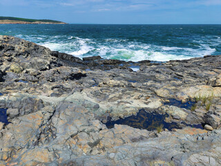 The rocky Black Sea coast on the Zigra Bay between the Begliktash Cape and the Maslen Cape, Bulgaria - 737913429