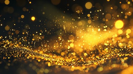 Shining Golden Particles Black Background Dark