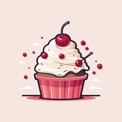 vector design illustration cupcake with cherry for store logo sticker etc v8
