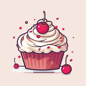 vector design illustration cupcake with cherry for store logo sticker etc v9