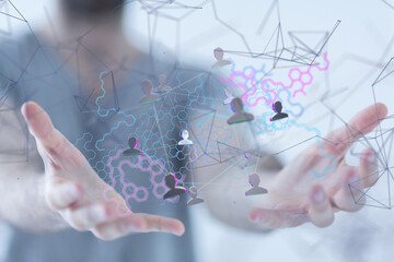 Neural network concept. Connected cells with links. - neural network exposure digital