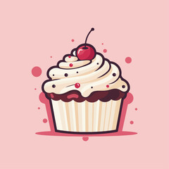 vector design illustration cupcake with cherry for store logo sticker etc v2