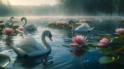 Foto op Plexiglas Swans in a Graceful Water Dance © Flowstudio