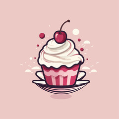 vector design illustration cupcake with cherry for store logo sticker etc