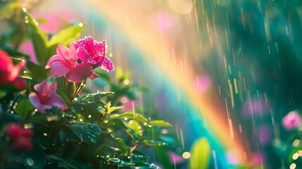 Vibrant Rainbow with rain, Spring 2024 - obrazy, fototapety, plakaty